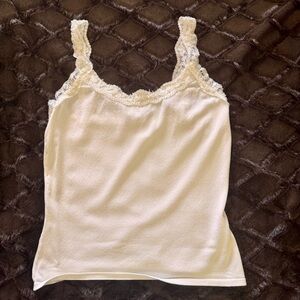 Alberto Makali; Elegant White Lace Trim Women's Top with beading; size S
